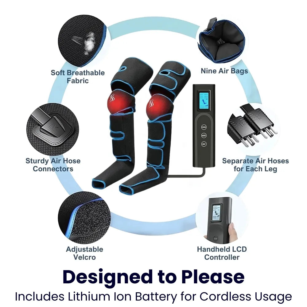 Complete Leg Massager with 360° Compression, Adjustable Pressure &  Knee Heater | Pain Relief & Relaxation for Thighs, Knees, Calves & Feet | FSA, HSA & HRA Claimable | Alegviate™